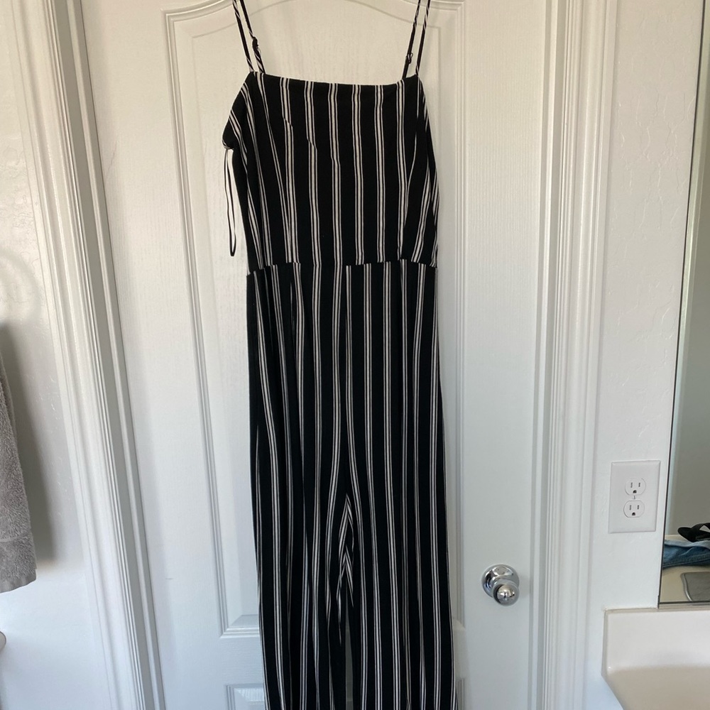 Ambiance black and white stripped jumpsuit